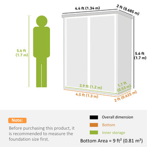 4.4' x 2.3' Plastic Garden Shed, Wood-Effect Outdoor Storage Shed with Floor, 2 Foldable Shelves and Lockable Double Doors for Backyard, Patio, Distressed Grey