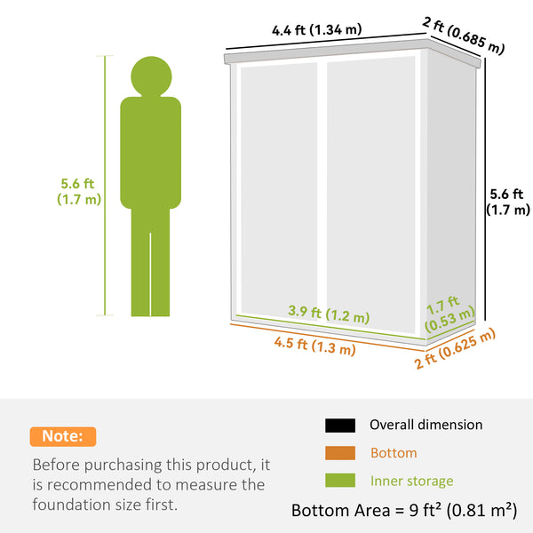 4.4' x 2.3' Plastic Garden Shed, Wood-Effect Outdoor Storage Shed with Floor, 2 Foldable Shelves and Lockable Double Doors for Backyard, Patio, Distressed Grey