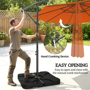 3 m Cantilever Parasol with Umbrella Weights, Cross Base, Offset Outdoor Umbrella with Protective Cover, Crank Handle, Hanging Sun Shade, Orange