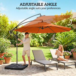 3 m Cantilever Parasol with Umbrella Weights, Cross Base, Offset Outdoor Umbrella with Protective Cover, Crank Handle, Hanging Sun Shade, Orange