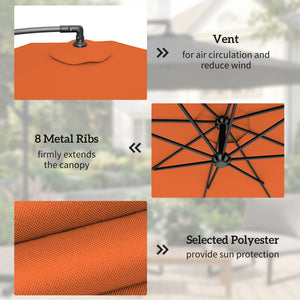 3 m Cantilever Parasol with Umbrella Weights, Cross Base, Offset Outdoor Umbrella with Protective Cover, Crank Handle, Hanging Sun Shade, Orange