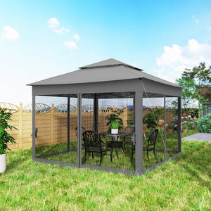 3 x 3(m) Pop Up Gazebo, Double-roof Garden Tent with Netting and Carry Bag, Party Event Shelter for Outdoor Patio, Dark Grey