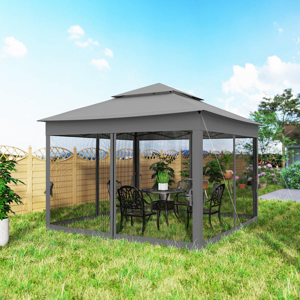 3 x 3(m) Pop Up Gazebo, Double-roof Garden Tent with Netting and Carry Bag, Party Event Shelter for Outdoor Patio, Dark Grey