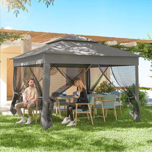3 x 3(m) Pop Up Gazebo, Double-roof Garden Tent with Netting and Carry Bag, Party Event Shelter for Outdoor Patio, Dark Grey