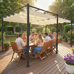 19' x 10' Pergola with Retractable Canopy, Patio Pergola with Sun Shade Shelter, UV50+ and Water-Repellent for Patio, Garden, Cream White