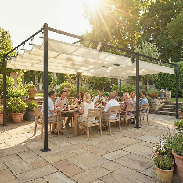 19' x 10' Pergola with Retractable Canopy, Patio Pergola with Sun Shade Shelter, UV50+ and Water-Repellent for Patio, Garden, Cream White