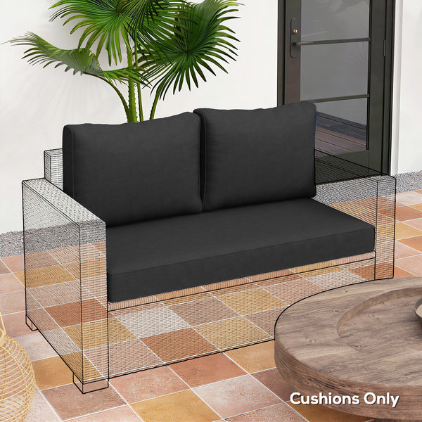 2 Seater Outdoor Seat Cushions with Backrest, Loveseat Double Sofa Outdoor Furniture Cushions, Fade-Resistant Replacement Patio Cushions for Indoor and Outdoor, Black