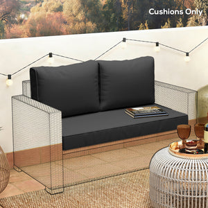 2 Seater Outdoor Seat Cushions with Backrest, Loveseat Double Sofa Outdoor Furniture Cushions, Fade-Resistant Replacement Patio Cushions for Indoor and Outdoor, Black