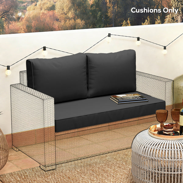 2 Seater Outdoor Seat Cushions with Backrest, Loveseat Double Sofa Outdoor Furniture Cushions, Fade-Resistant Replacement Patio Cushions for Indoor and Outdoor, Black