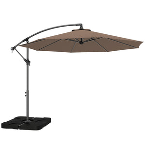 3 m Cantilever Parasol with Umbrella Weights, Cross Base, Offset Outdoor Umbrella with Protective Cover, Crank Handle, Hanging Sun Shade, Coffee