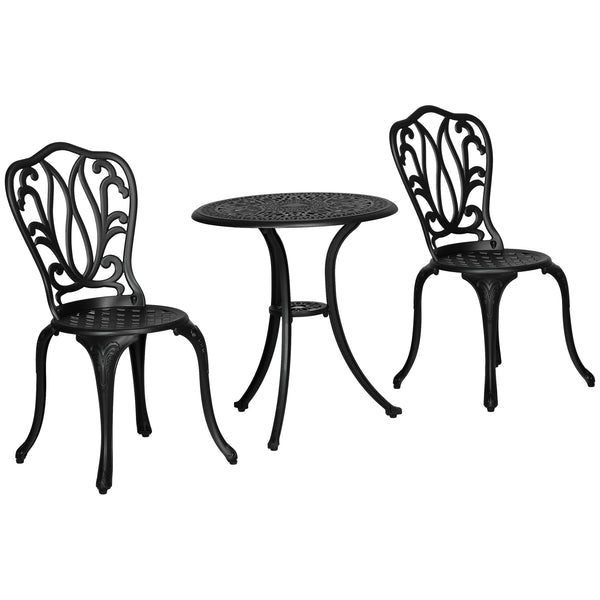 3 Piece Garden Bistro Set, Cast Aluminium Outdoor Furniture Set with Umbrella Hole for Balcony, Porch, Patio, Black