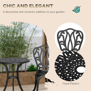 3 Piece Garden Bistro Set, Cast Aluminium Outdoor Furniture Set with Umbrella Hole for Balcony, Porch, Patio, Black