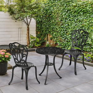 3 Piece Garden Bistro Set, Cast Aluminium Outdoor Furniture Set with Umbrella Hole for Balcony, Porch, Patio, Black