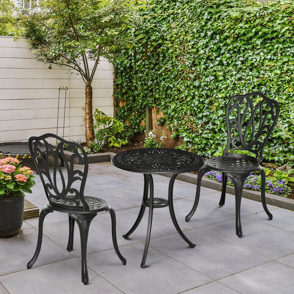 3 Piece Garden Bistro Set, Cast Aluminium Outdoor Furniture Set with Umbrella Hole for Balcony, Porch, Patio, Black