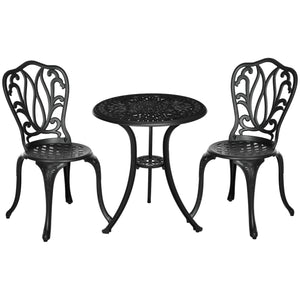 3 Piece Garden Bistro Set, Cast Aluminium Outdoor Furniture Set with Umbrella Hole for Balcony, Porch, Patio, Black