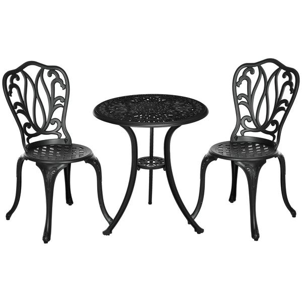 3 Piece Garden Bistro Set, Cast Aluminium Outdoor Furniture Set with Umbrella Hole for Balcony, Porch, Patio, Black