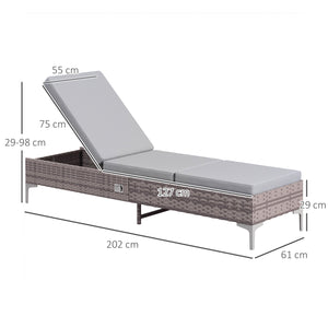 Outdoor PE Rattan Sun Lounger, Multi-position Backrest Adjustable Single Recliner Sunbed Daybed with Removeable & Washable Cushion, for Patio, Garden, Light Grey