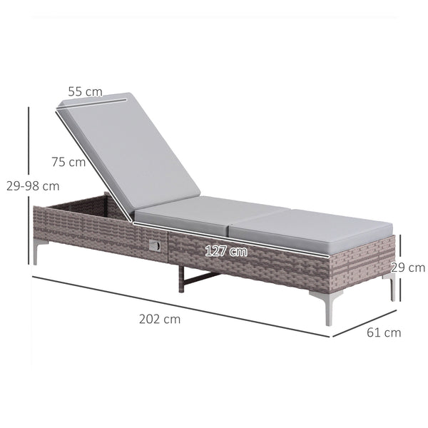 Outdoor PE Rattan Sun Lounger, Multi-position Backrest Adjustable Single Recliner Sunbed Daybed with Removeable & Washable Cushion, for Patio, Garden, Light Grey