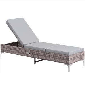 Outdoor PE Rattan Sun Lounger, Multi-position Backrest Adjustable Single Recliner Sunbed Daybed with Removeable & Washable Cushion, for Patio, Garden, Light Grey