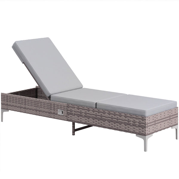 Outdoor PE Rattan Sun Lounger, Multi-position Backrest Adjustable Single Recliner Sunbed Daybed with Removeable & Washable Cushion, for Patio, Garden, Light Grey