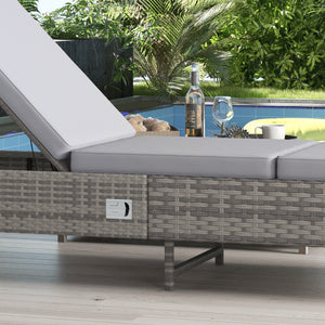 Outdoor PE Rattan Sun Lounger, Multi-position Backrest Adjustable Single Recliner Sunbed Daybed with Removeable & Washable Cushion, for Patio, Garden, Light Grey