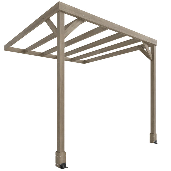 2.4 x 2.4m Lean-To Wooden Pergola Kit, Decorative Garden Gazebo with Stable Structure and Concrete Anchors, Grape Trellis for Climbing Vines, Flowers, Garden Patio, Light Brown