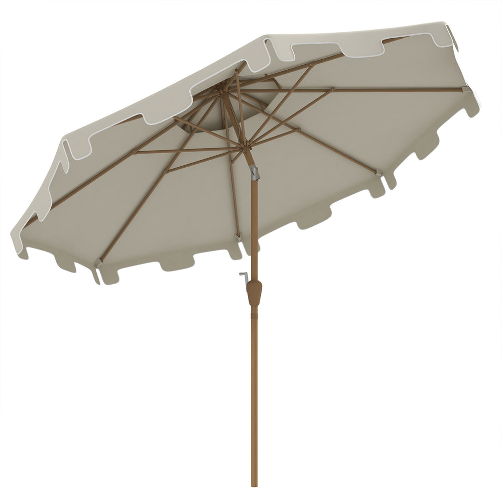 Outsunny 9' Patio Umbrella with Push Button Tilt and Crank, Double Top Ruffled Outdoor Market Table Umbrella with 8 Ribs, for Garden, Deck, Pool, Cream White