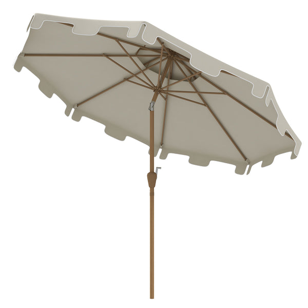 Outsunny 9' Patio Umbrella with Push Button Tilt and Crank, Double Top Ruffled Outdoor Market Table Umbrella with 8 Ribs, for Garden, Deck, Pool, Cream White