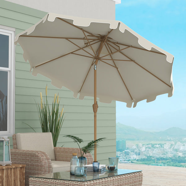 Outsunny 9' Patio Umbrella with Push Button Tilt and Crank, Double Top Ruffled Outdoor Market Table Umbrella with 8 Ribs, for Garden, Deck, Pool, Cream White