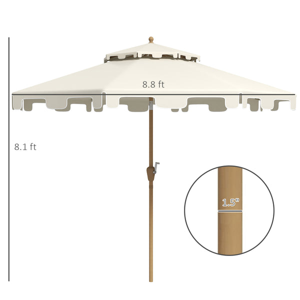 Outsunny 9' Patio Umbrella with Push Button Tilt and Crank, Double Top Ruffled Outdoor Market Table Umbrella with 8 Ribs, for Garden, Deck, Pool, Cream White