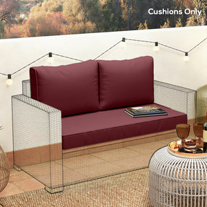 2 Seater Outdoor Seat Cushions with Backrest, Loveseat Double Sofa Outdoor Furniture Cushions, Fade-Resistant Replacement Patio Cushions for Indoor and Outdoor, Wine Red