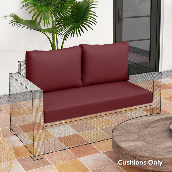 2 Seater Outdoor Seat Cushions with Backrest, Loveseat Double Sofa Outdoor Furniture Cushions, Fade-Resistant Replacement Patio Cushions for Indoor and Outdoor, Wine Red