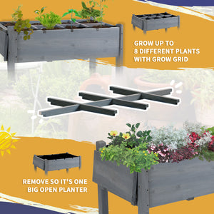 Outsunny Raised Garden Bed with 8 Grow Grids, Wooden Outdoor Plant Box Stand with Folding Side Table and Wheels, 49" x 21" x 34", for Vegetables, Flowers, Herbs, Gray