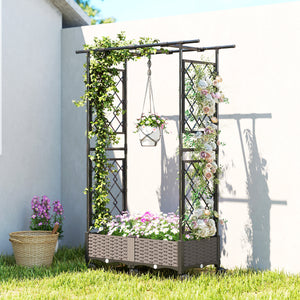 Raised Garden Bed with Arch Trellis, Raised Bed for Garden on Wheels with Side Trellis, Self Watering Outdoor Planter Box for Climbing Plants, Flowers, Herbs