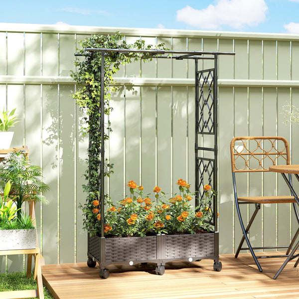 Raised Garden Bed with Arch Trellis, Raised Bed for Garden on Wheels with Side Trellis, Self Watering Outdoor Planter Box for Climbing Plants, Flowers, Herbs