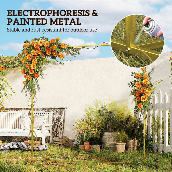 6.6 FT Wedding Arch Backdrop Stand, Square Wedding Arch with U-shaped Stakes, Gold Metal Backdrop Stand for Birthday Parties, Bridal Showers, Graduation, Ceremony