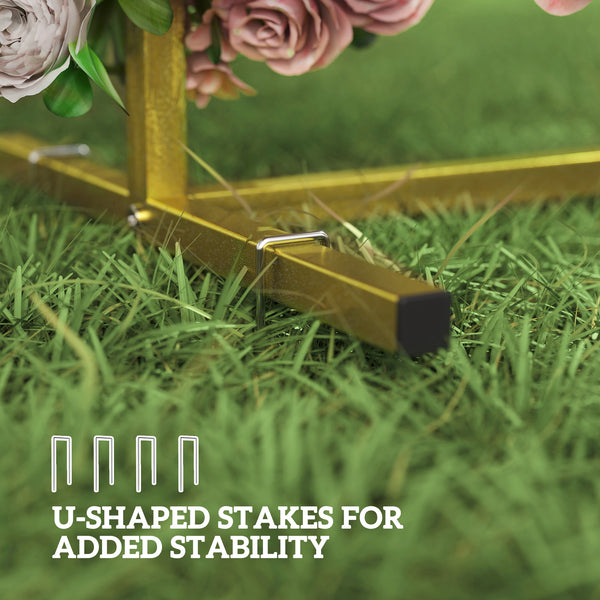 6.6 FT Wedding Arch Backdrop Stand, Square Wedding Arch with U-shaped Stakes, Gold Metal Backdrop Stand for Birthday Parties, Bridal Showers, Graduation, Ceremony