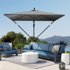 Patio Offset Umbrella UPF 50+ UV Protection, Water-Resistant, Crank Parasol with Base, Cover & Wind Securing, Tiltable Garden Umbrella for Balcony & Patio, Grey