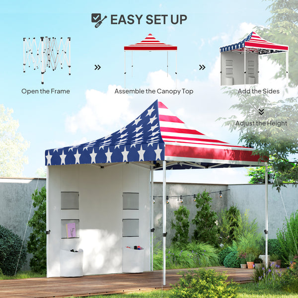 Outsunny 10' x 10' Heavy Duty Pop Up Canopy Tent with Sidewall, UPF50+ Instant Sun Shelter with Storage Pockets, Height Adjustable, with Wheeled Bag, Sand Bags for Outdoor, Patio, American Flag Print