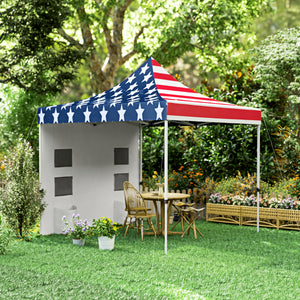 Outsunny 10' x 10' Heavy Duty Pop Up Canopy Tent with Sidewall, UPF50+ Instant Sun Shelter with Storage Pockets, Height Adjustable, with Wheeled Bag, Sand Bags for Outdoor, Patio, American Flag Print