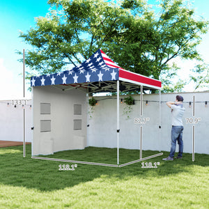 Outsunny 10' x 10' Heavy Duty Pop Up Canopy Tent with Sidewall, UPF50+ Instant Sun Shelter with Storage Pockets, Height Adjustable, with Wheeled Bag, Sand Bags for Outdoor, Patio, American Flag Print