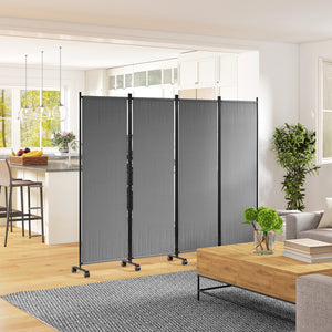 4 Panel Folding Room Divider with Lockable Wheels, 5.6ft Rolling Privacy Screen, Portable Freestanding Room Partition Separator for Home Office Bedroom, Dark Grey