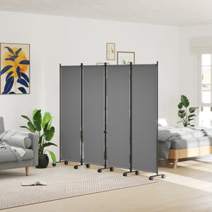 4 Panel Folding Room Divider with Lockable Wheels, 5.6ft Rolling Privacy Screen, Portable Freestanding Room Partition Separator for Home Office Bedroom, Dark Grey