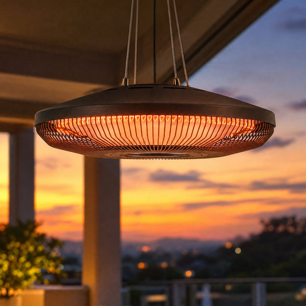 Electric Hanging Patio Heater with LED Light, 750/1500 W IP65 Waterproof Ceiling Mounted Infrared Outdoor Heater with Carbon Fiber Tubes, Touch/Remote Control, 24-Hour Timer for Gazebo, Black