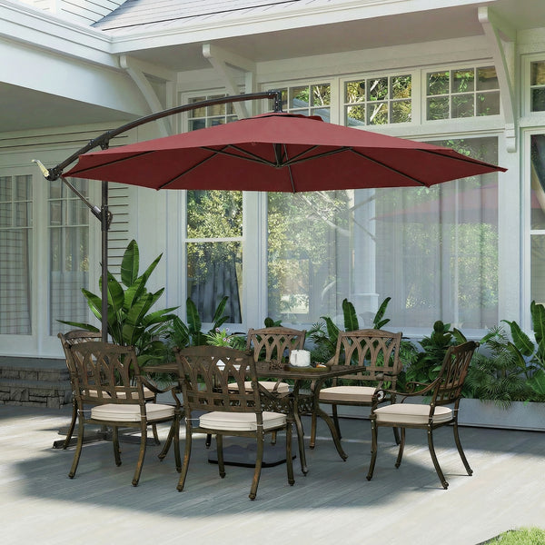 3(m) Garden Banana Parasol Hanging Cantilever Umbrella with Crank Handle, 8 Ribs and Cross Base for Outdoor, Sun Shade, Wine Red