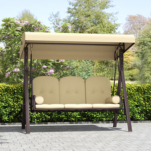 3 Seater Canopy Swing Chair, Outdoor Garden Swing Seat with Adjustable Canopy, Cushions and Cup Trays, Steel Frame, Brown