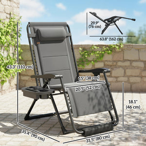 Zero Gravity Lounger Chair, Padded Folding Reclining Patio Chair with Cup Holder, Detachable Headrest, Extra Wide Seat, 400 LBS Capacity for Pool, Camping, Dark Grey
