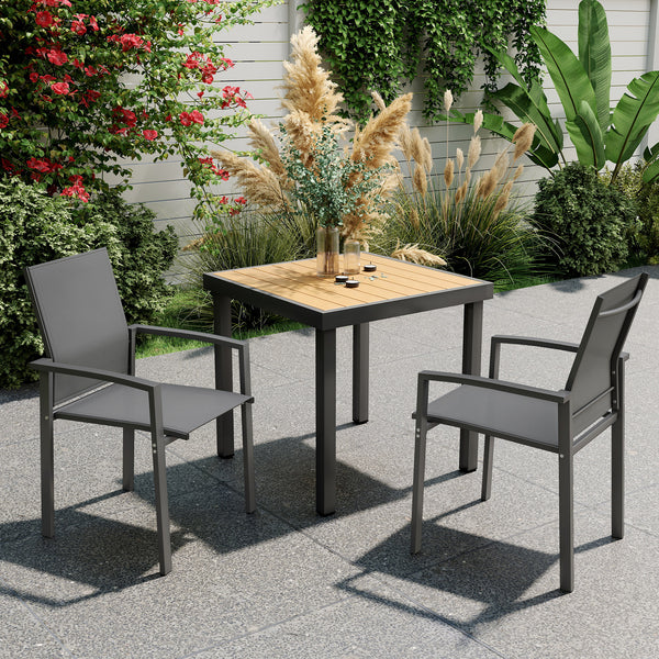 Patio Chairs Set of 2, Stackable Outdoor Patio Dining Chairs with Breathable Mesh Seat and Backrest, Armrests, Steel Frame for Balcony, Backyard, Porch, Dark Grey