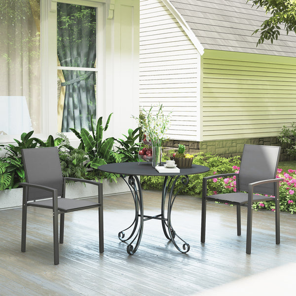 Patio Chairs Set of 2, Stackable Outdoor Patio Dining Chairs with Breathable Mesh Seat and Backrest, Armrests, Steel Frame for Balcony, Backyard, Porch, Dark Grey