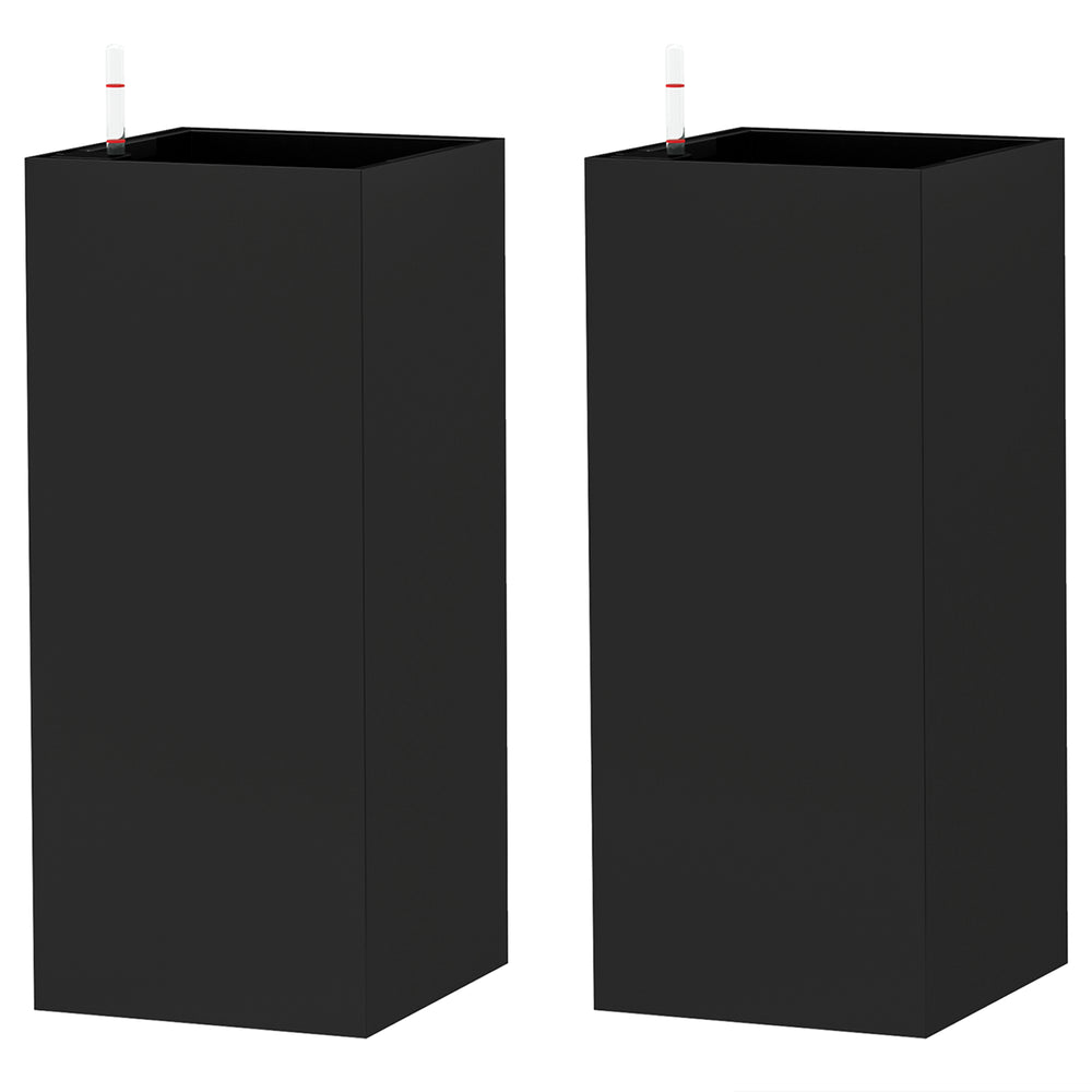 2 Pack Planter Box, 26 Inch Plastic Planter Pots with Water Level Indicator, Flower Pots with Drainage Hole and Drain Plug for Indoor Outdoor, Black